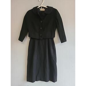 Vintage women's sm/med black wool pencil knee length dress w/jacket Gay Gibson